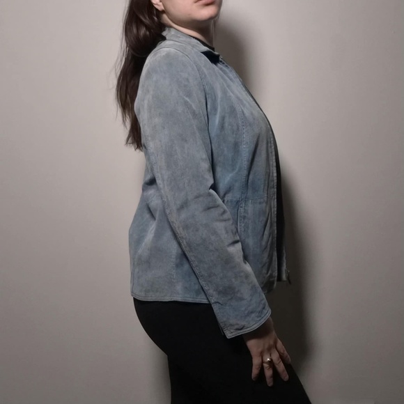 Coldwater Creek VTG Y2K Denim Blue 100% Seude Calf Leather Costal Cowgirl Jacket - Picture 7 of 15